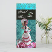 INVITATION BLEU DAMASK BEACH MARIAGE - MONOGRAM FÊTE DES MARI (Debout devant)