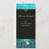 INVITATION BLEU DAMASK BEACH MARIAGE - MONOGRAM FÊTE DES MARI (Dos)