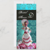 INVITATION BLEU DAMASK BEACH MARIAGE - MONOGRAM FÊTE DES MARI (Devant)