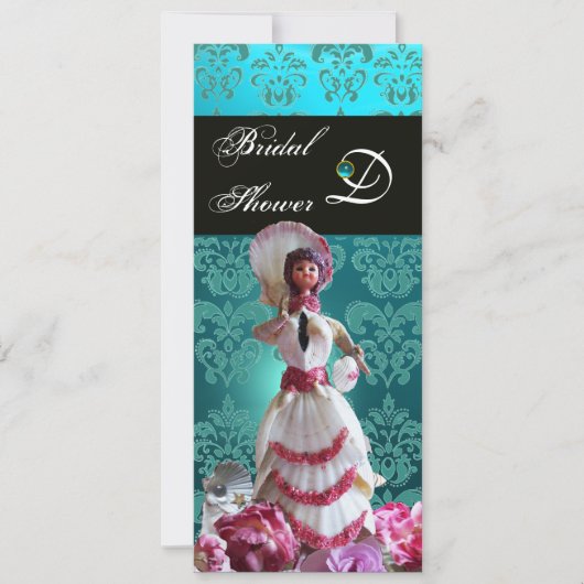 INVITATION BLEU DAMASK BEACH MARIAGE - MONOGRAM FÊTE DES MARI (Devant)