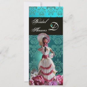 INVITATION BLEU DAMASK BEACH MARIAGE - MONOGRAM FÊTE DES MARI