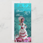 INVITATION BLEU DAMASK BEACH MARIAGE - MONOGRAM FÊTE DES MARI (Devant)