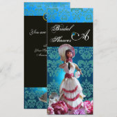 INVITATION BLEU DAMASK BEACH MARIAGE - MONOGRAM FÊTE DES MARI (Devant / Derrière)