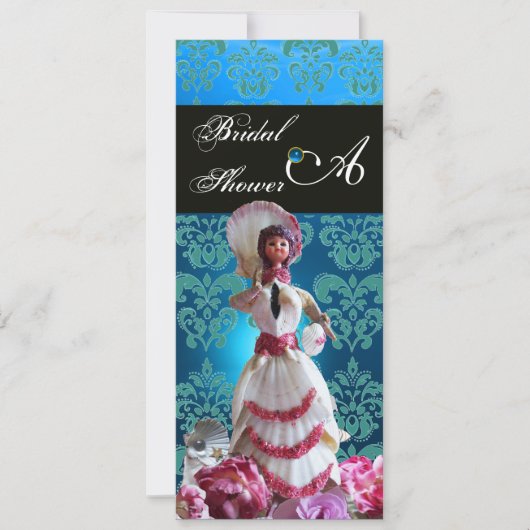 INVITATION BLEU DAMASK BEACH MARIAGE - MONOGRAM FÊTE DES MARI (Devant)