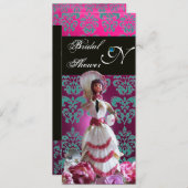 INVITATION BLEU DAMASK BEACH MARIAGE - MONOGRAM FÊTE DES MARI (Devant / Derrière)