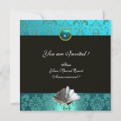 INVITATION BLEU DAMASK BEACH MARIAGE - MONOGRAM FÊTE DES MARI (Dos)