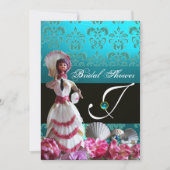 INVITATION BLEU DAMASK BEACH MARIAGE - MONOGRAM FÊTE DES MARI (Devant)