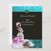 INVITATION BLEU DAMASK BEACH MARIAGE - MONOGRAM FÊTE DES MARI (Dos)