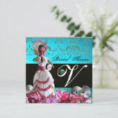 INVITATION BLEU DAMASK BEACH MARIAGE - MONOGRAM FÊTE DES MARI (Debout devant)