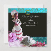 INVITATION BLEU DAMASK BEACH MARIAGE - MONOGRAM FÊTE DES MARI (Dos)