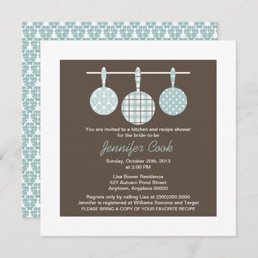 Invitation Bleu Damask Envoi de douche nuptiale (Devant / Derrière)