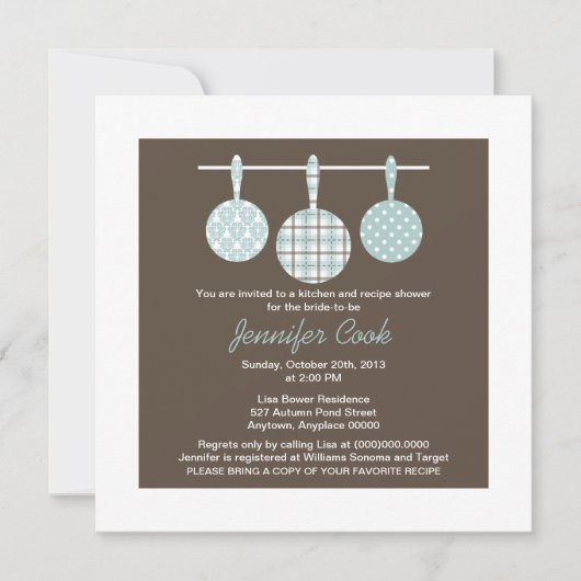 Invitation Bleu Damask Envoi de douche nuptiale (Devant)