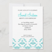 Invitation Bleu damassé Sweet sixteen (Dos)