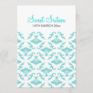 Invitation Bleu damassé Sweet sixteen
