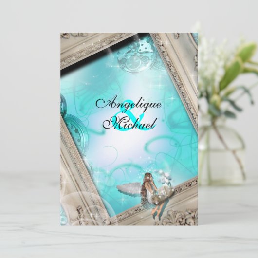 Invitation Bleu d'aqua mariage de Fairytale (Debout devant)