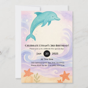 Invitation Bleu Dauphin & Starfish Océan Anniversaire