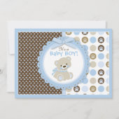 Invitation Bleu de baby shower de bébé d'ours de nounours (Devant)
