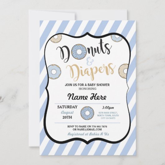 Invitation bleu de baby shower de butées toriques (Devant)