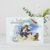 Invitation Bleu de Baby shower de chats et de foulards (Debout devant)