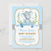 Invitation Bleu de baby shower d'éléphant de garçon et (Devant)