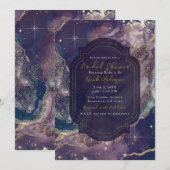 Invitation Bleu de baie aquarelle doré douche de mariée céles (Devant / Derrière)