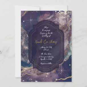 Invitation Bleu de baie aquarelle or céleste mariage