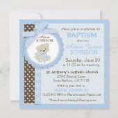 Invitation Bleu de baptême de bébé d'ours de nounours (Dos)