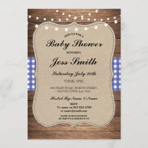 Invitation bleu de BBQ en bois de toile de jute