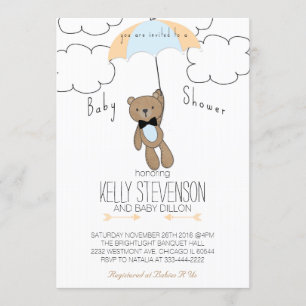 Invitation Bleu de bébé d'invitation d'ours de nounours de