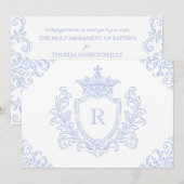 Invitation Bleu de blason de baptême catholique initial (Devant / Derrière)