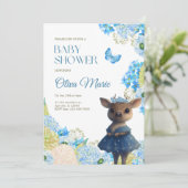 Invitation Bleu de cerf Baby shower floral (Debout devant)