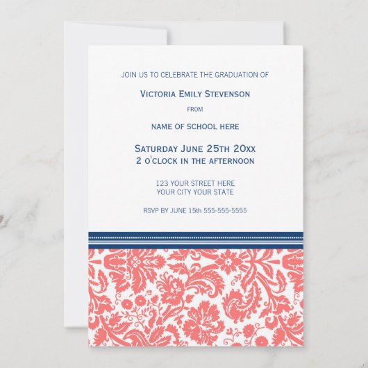 Invitation Bleu de corail d'invitation faite sur commande de (Dos)