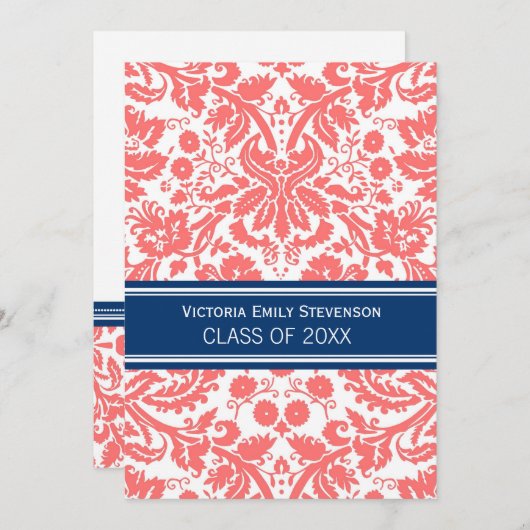 Invitation Bleu de corail d'invitation faite sur commande de (Devant / Derrière)