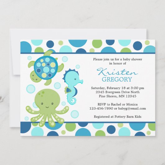 Invitation Bleu de │ d'invitations de baby shower de mer de (Devant)