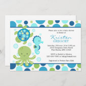 Invitation Bleu de │ d'invitations de baby shower de mer de (Devant / Derrière)