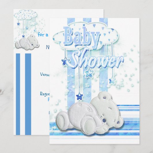 Invitation Bleu de douche de bébé (Devant / Derrière)