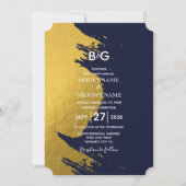 Invitation Bleu de Faux Gold & Bleu de marine avec Monogramme (Devant)