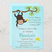 Invitation bleu de fête d'anniversaire de garçons (Devant / Derrière)