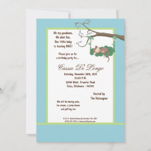 invitation bleu de fête d'anniversaire du singe