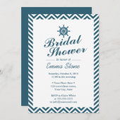 Invitation Bleu de gouvernail bleu Chevron Fête des mariées (Devant / Derrière)