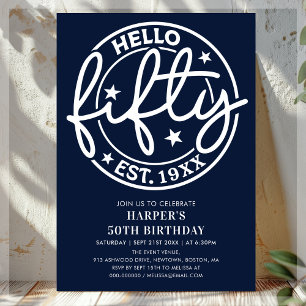 Invitation Bleu de la Marine Bonjour Cinquante-Anniversaire