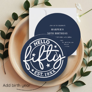 Invitation Bleu de la Marine Bonjour Cinquante-Anniversaire