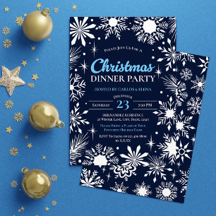 Invitation Bleu de la marine Flammes de neige Dîner de Noël