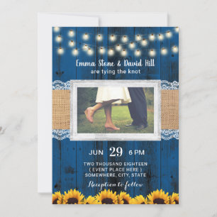 Invitation Bleu de la marine Fleurs de soleil Rustc Mariage P