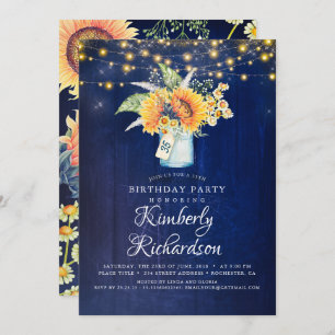 Invitation Bleu de la marine Fleurs de soleil Rustique automn