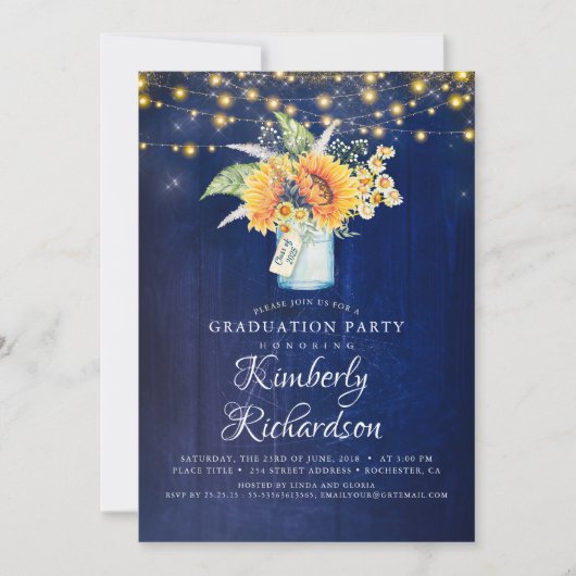 Invitation Bleu de la Marine Fleurs de soleil Rustique Automn (Devant)