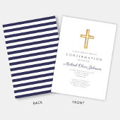 Invitation Bleu de la marine Frappes Religieux Croix Boy Conf