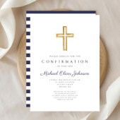 Invitation Bleu de la marine Frappes Religieux Croix Boy Conf