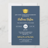 Invitation Bleu de la Marine Gold Script Photo Graduation Par (Dos)