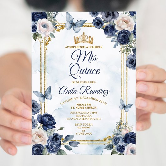Invitation Bleu de la marine mexicaine Roses doux 16th Girl M